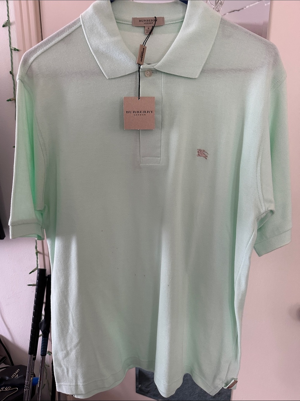 Burberry London Mens Short Sleeve 100% Cotton Polo Shirt New Small Mint Green